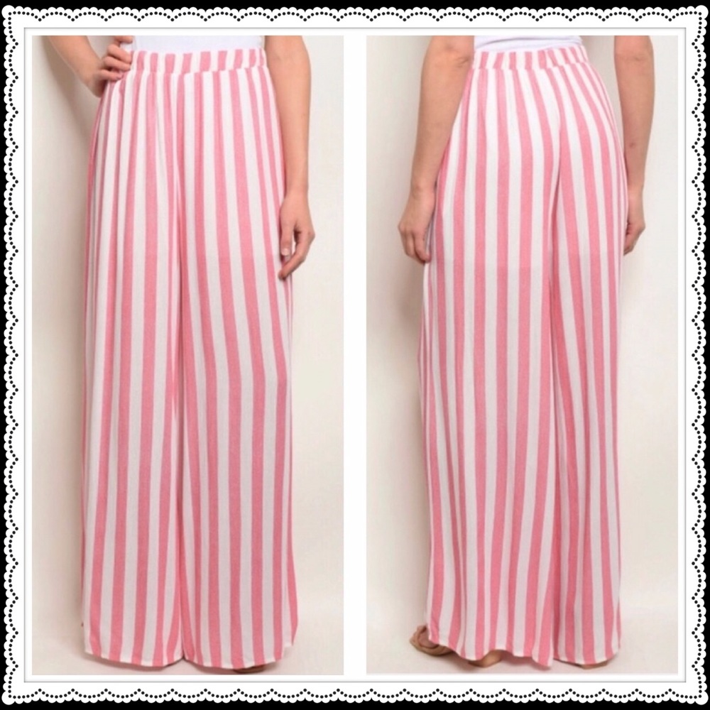 RED & OFF WHITE STRIPED WIDE LEG PANTS